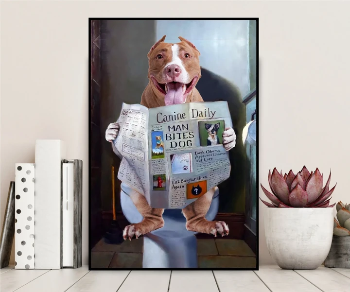 American Pitbull Terrier Reading Newspaper In Toilet Gift For Dog Lovers Matte Canvas