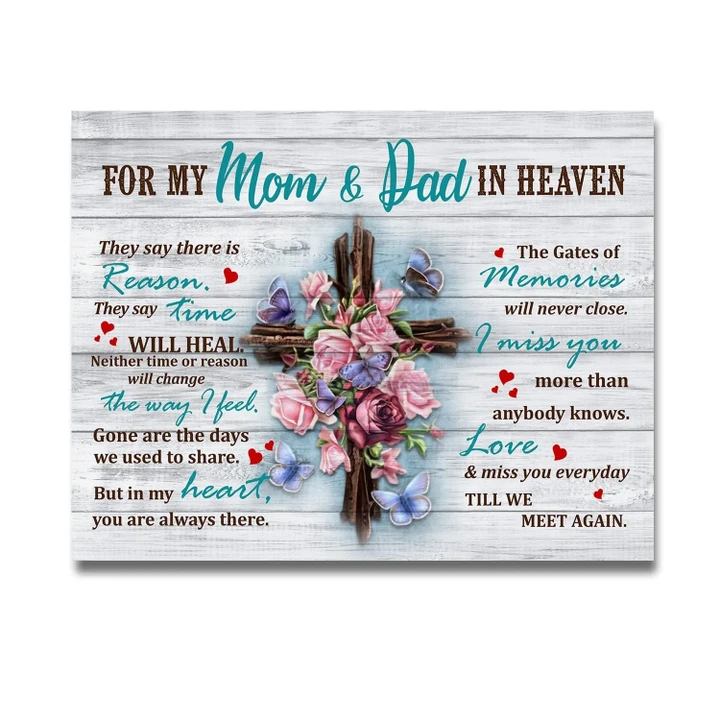 For My Mom And Dad In Heaven Cross Floral Matte Canvas Gift