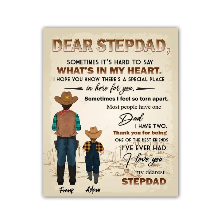 Cowboy Custom Name Son Gift For Stepdad Matte Canvas What's In My Heart