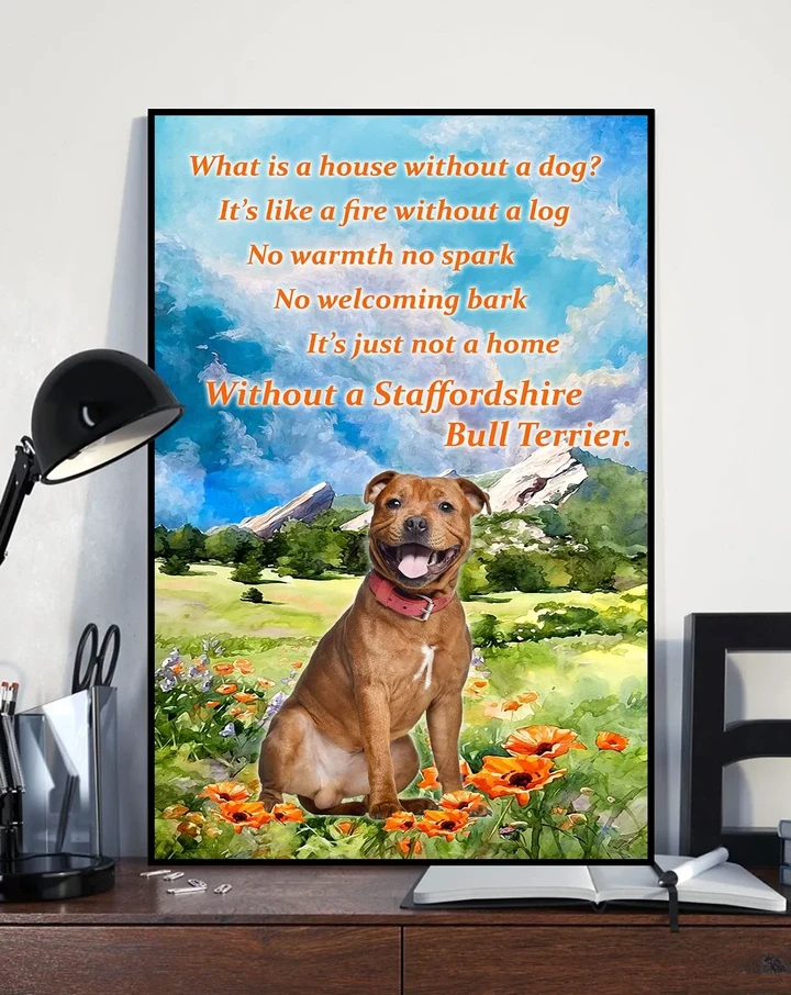 Staffordshire Bull Terrier Mountainous Terrain Flower Gift For Dog Lovers Matte Canvas