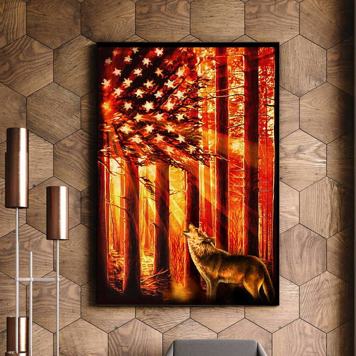 Wolf And Flag Usa Patriot Matte Canvas Gift