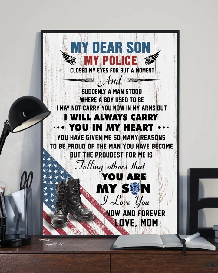 Mom Gift For Police Son Matte Canvas Always Carry You In My Heart