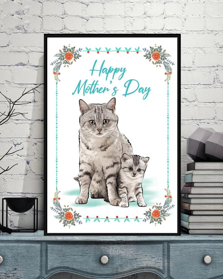 Happy Mother's Day Matte Canvas Gift Floral Frame Cat