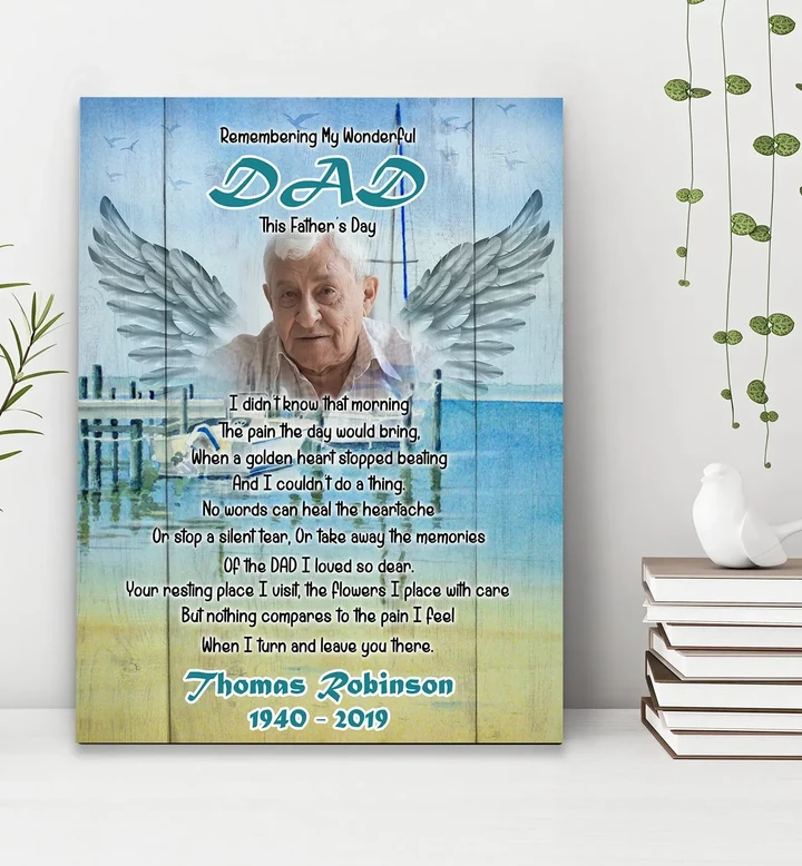 Dad With Wings Miss You Custom Photo And Name Gift For Dada Matte Canvas