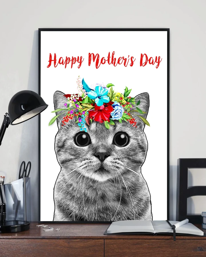 Happy Mother's Day Matte Canvas Gift Floral Frame Innocent Cat