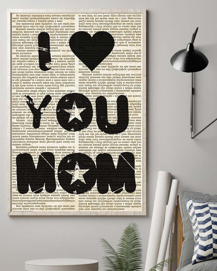 I Love You Mom On Newspaper Background Matte Canvas Gift