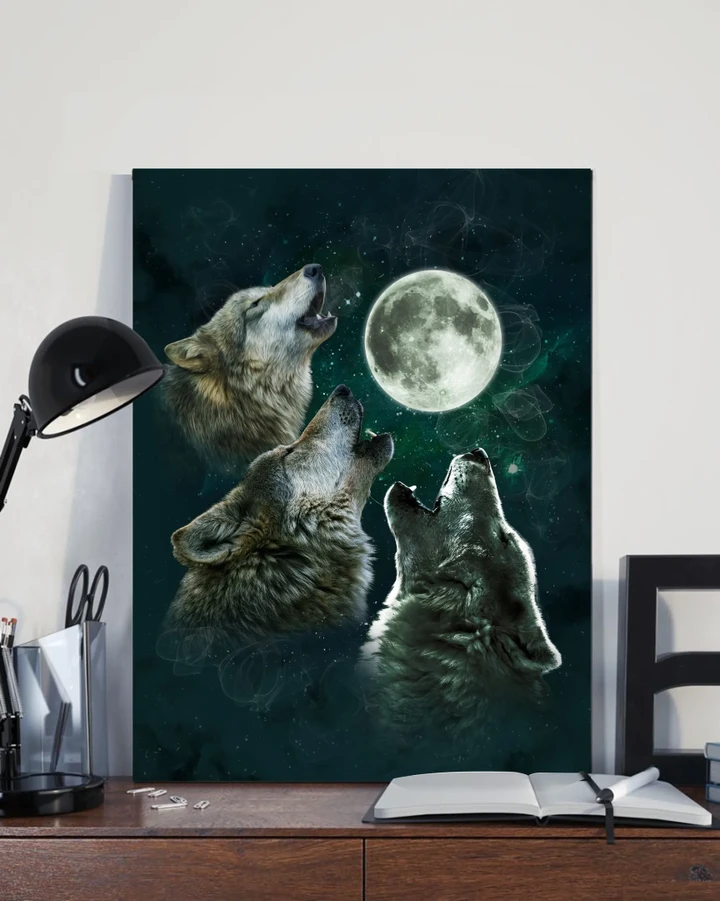 3 Wolf Howling Under The Moon Matte Canvas Gift