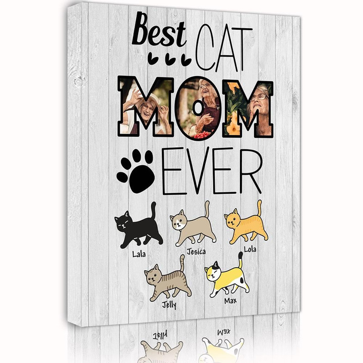 Best Cat Mom Ever Custom Name And Photo Matte Canvas Gift For Family