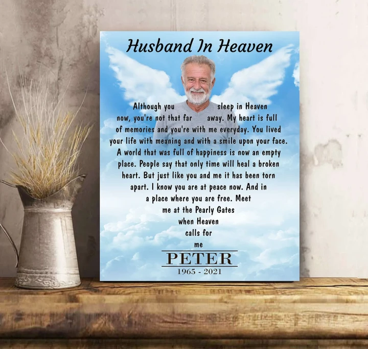 Although You Sleep In Heaven Custom Name And Photo Gift For Husband Matte Canvas