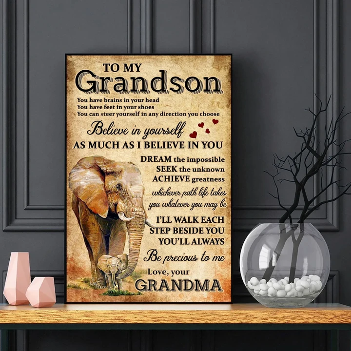 Grandma Gift For Grandson Matte Canvas Believe In Yourself Elephant