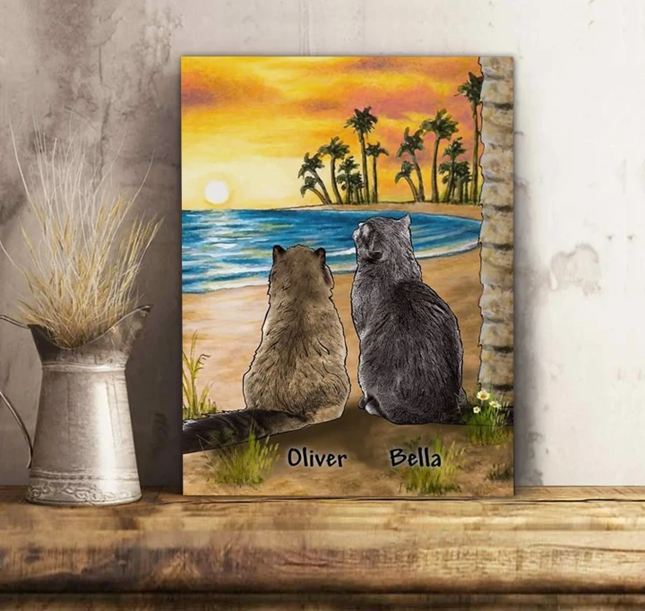Cat On The Beach Custom Name Matte Canvas Gift