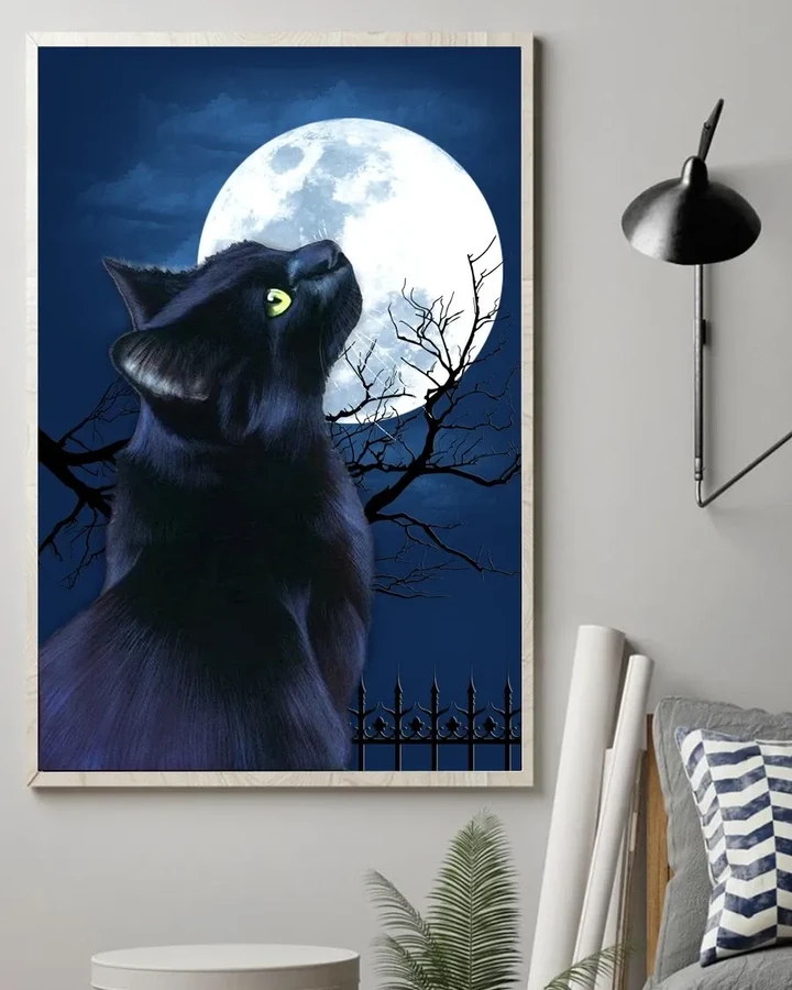 Black Cat Under The Full Moon Gift For Cat Lovers Matte Canvas