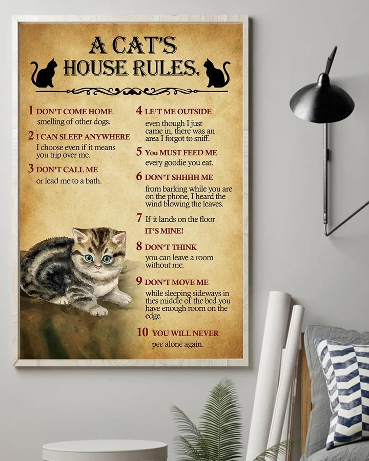 A Cat's House Rules Vintage Gift For Cat Lovers Matte Canvas
