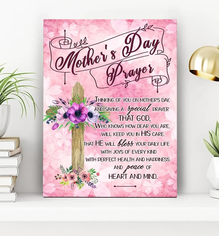 Mother's Day Prayer Pink Background Cross Flower Matte Canvas Gift