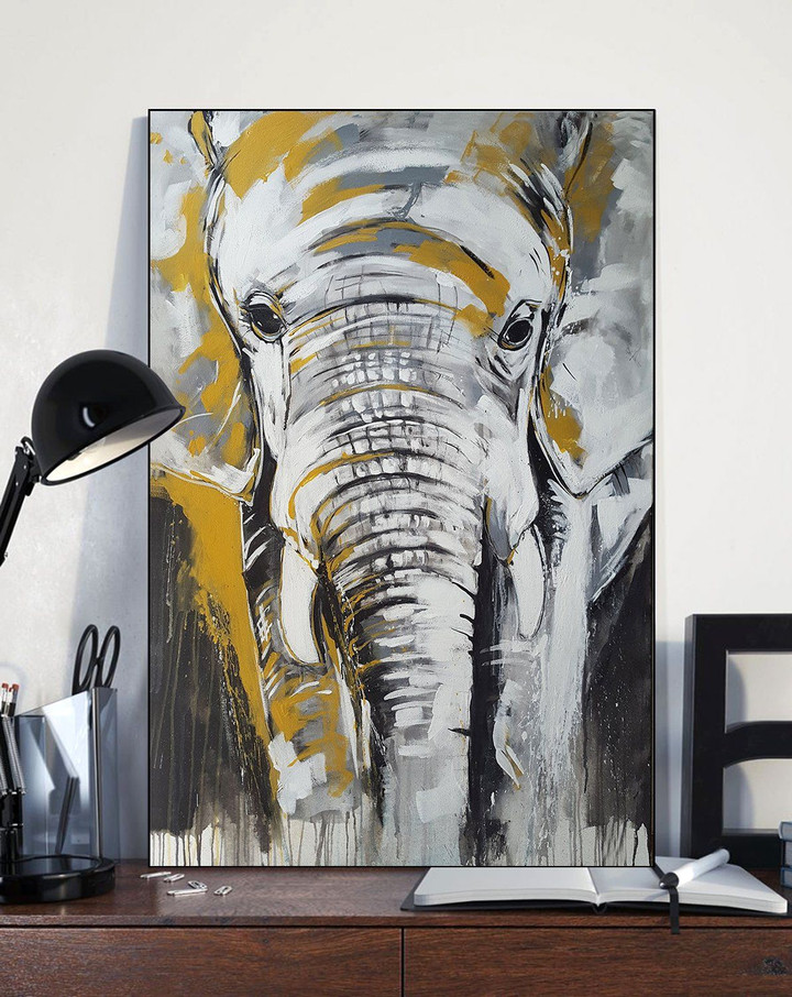 Elephant Painting Grey And Yellow Background Matte Canvas Gift