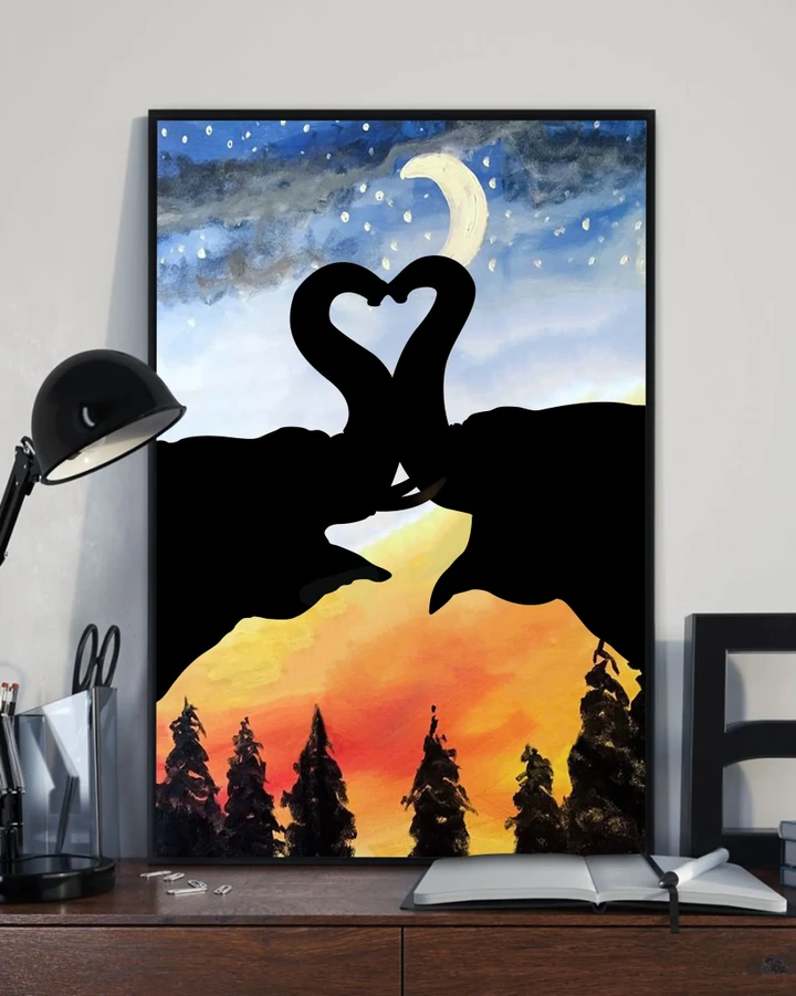 Love Couple Elephant Starry Night Matte Canvas Gift