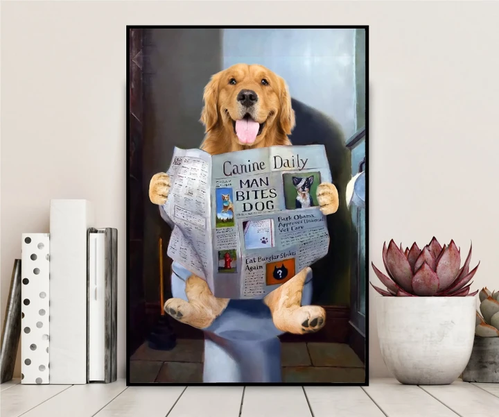 Golden Retriever Reading Newspaper In Toilet Gift For Dog Lovers Matte Canvas