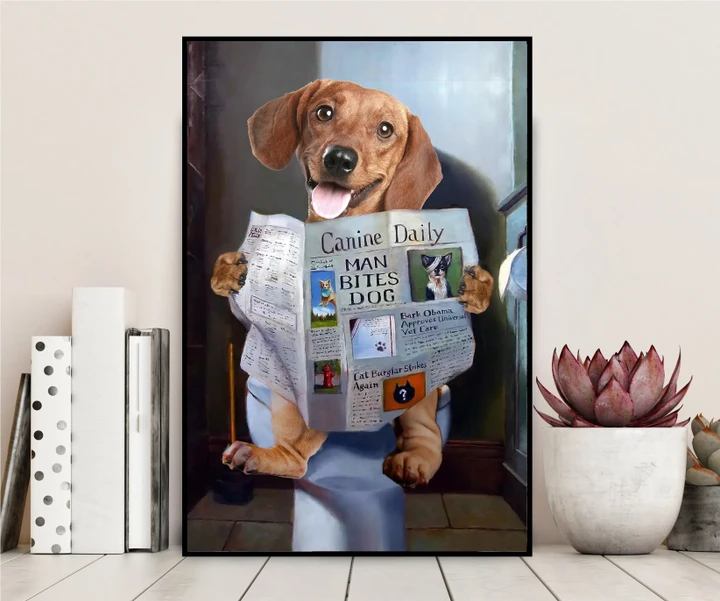 Dachshund Reading Newspaper In Toilet Matte Canvas Gift For Dog Lovers
