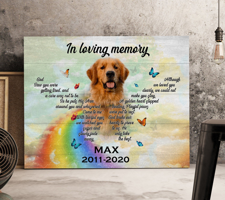 In Loving Memory Golden Heart Gift For Dog Lovers Custom Name And Number And Photo Matte Canvas