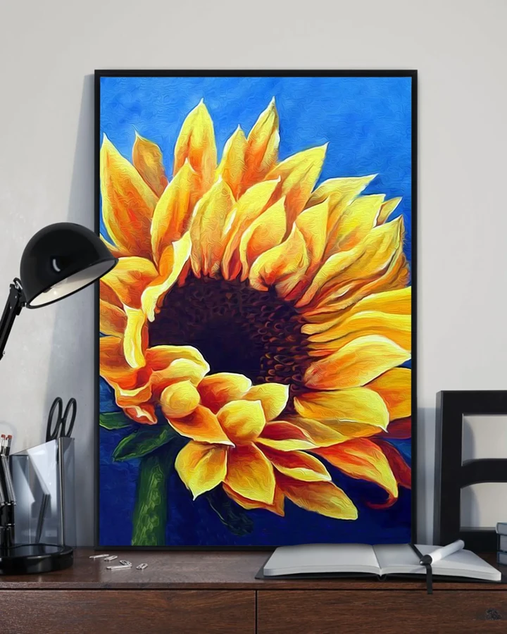 Beautiful Sunflower Yellow And Blue Background Matte Canvas Gift