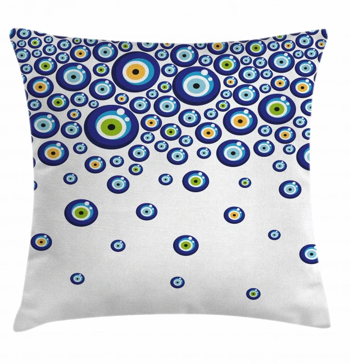 Blue And Green Circle White Printed Cushion Pillow Cover