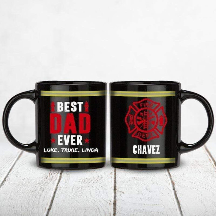 Best Dad Ever Firefighter Suit Thin Red Line Gift For Dad Custom Name Printed Mug
