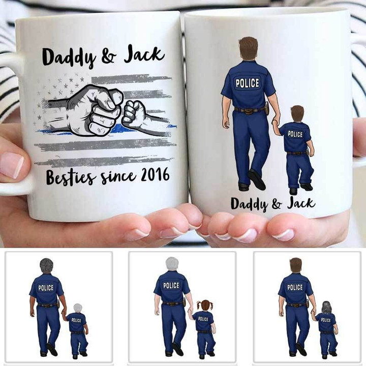 Dad And Son Besties Since 2016 Thin Blue Line Custom Name Printed Mug