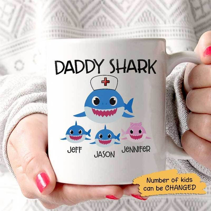 Nurse Daddy Shark Gift For Dad Custom Name Printed Mug