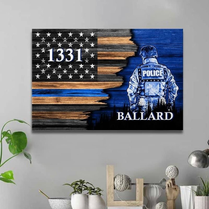 Police Officer Suit Thin Blue Line Half Flag Custom Name And Number Matte Canvas