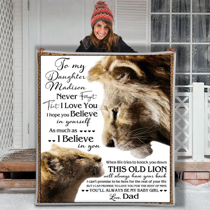 Dad Gift For Daughter This Old Lion Will Always Have Your Back Custom Name Sherpa Fleece Blanket