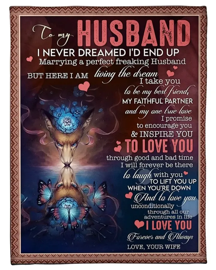 Wife Gift For Husband Wolf Butterfly I Love You Always Sherpa Fleece Blanket