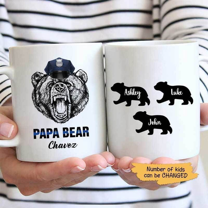 Papa Bear Thin Blue Line Gift For Police Dad Custom Name Printed Mug