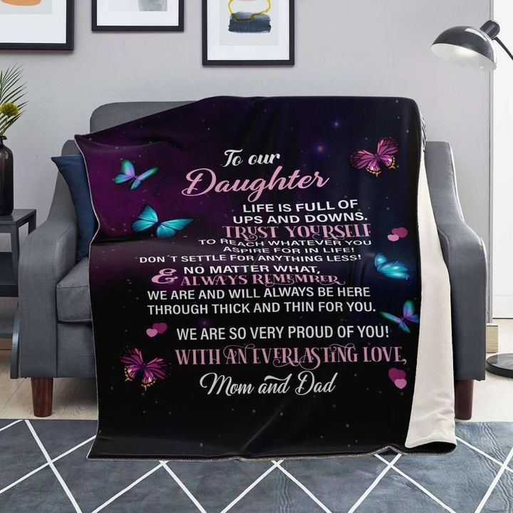 Mom And Dad Gift For Daughter We Are So Proud Of You Sherpa Fleece Blanket