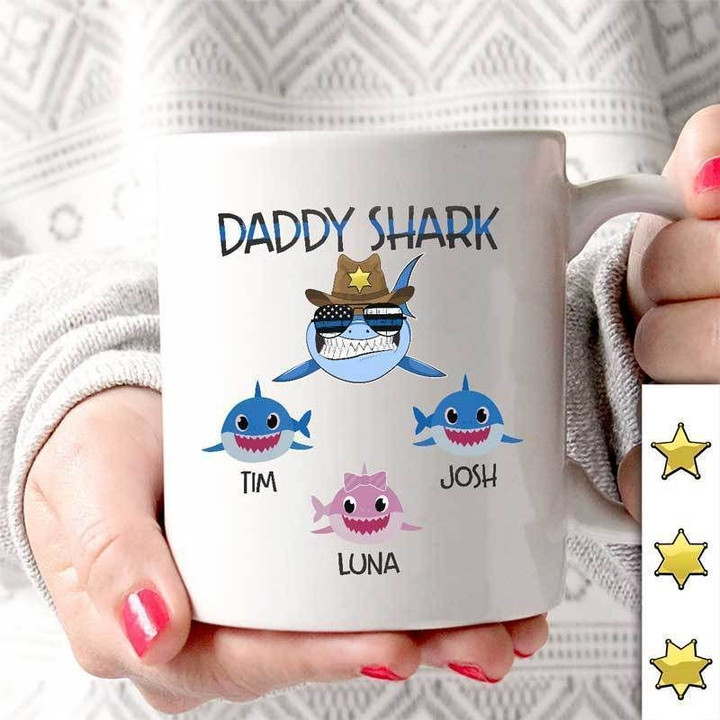 Sheriff Deputy Sheriff Daddy Shark Thin Blue Line Custom Name Printed Mug