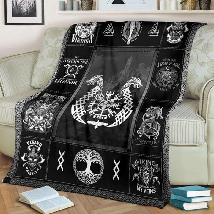Honor Viking Black Pattern Sherpa Fleece Blanket