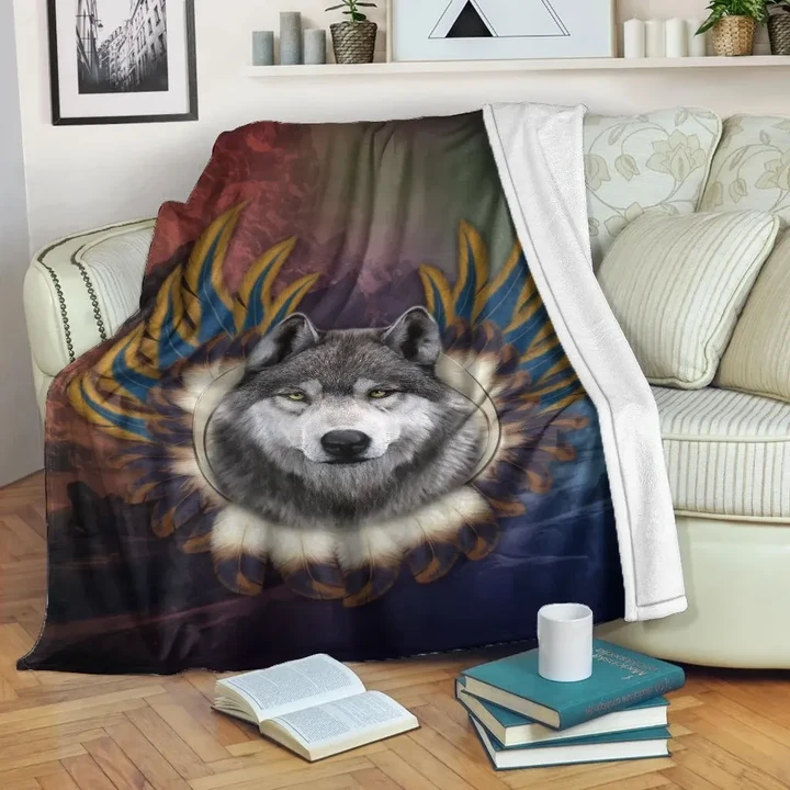 Tribal Wolf Face Native American Pattern Sherpa Fleece Blanket