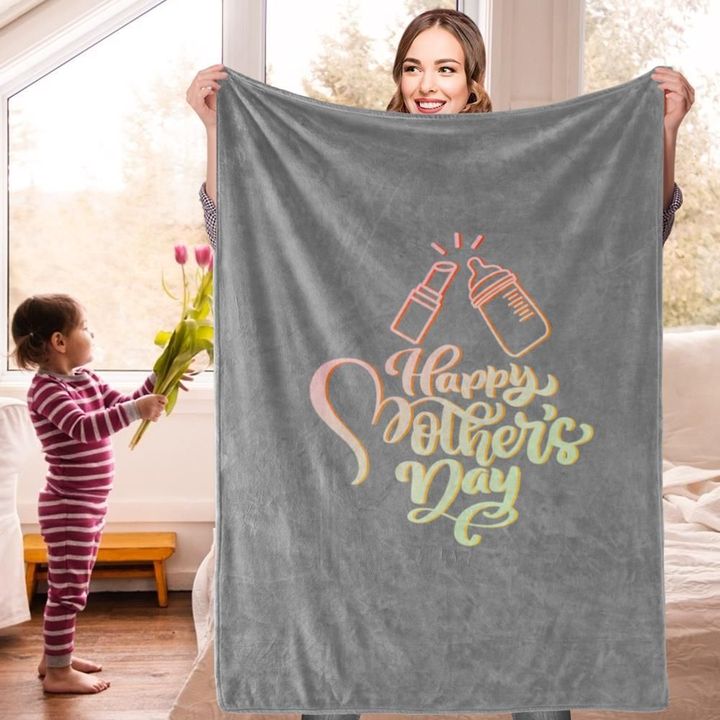 Happy Mother's Day Gradient Color Letter Gray Background Gift For Mom Sherpa Fleece Blanket