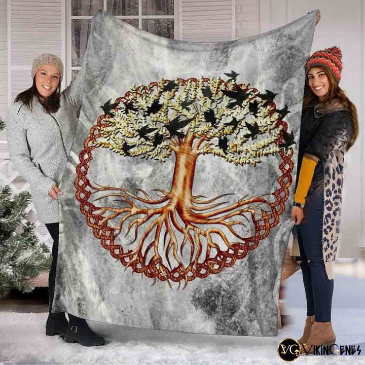 Circle Tree Of Life Yggdrasil Pattern Sherpa Fleece Blanket