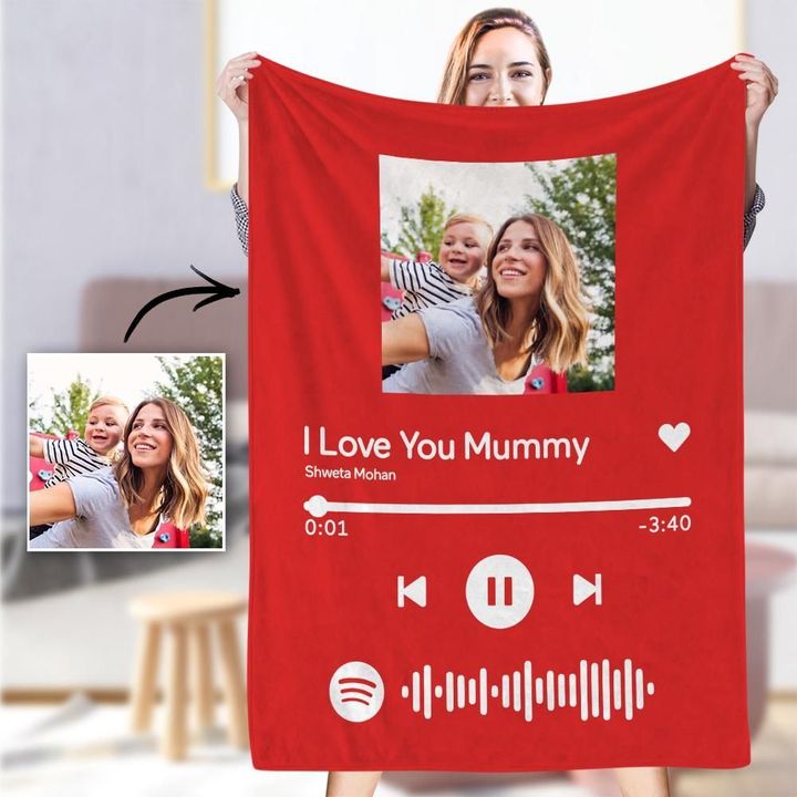 Music Song I Love You Mom Custom Name Custom Photo Sherpa Fleece Blanket