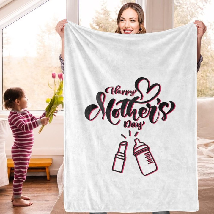 Happy Mother's Day Heartwarming Gift For Mom Black Letter Sherpa Fleece Blanket