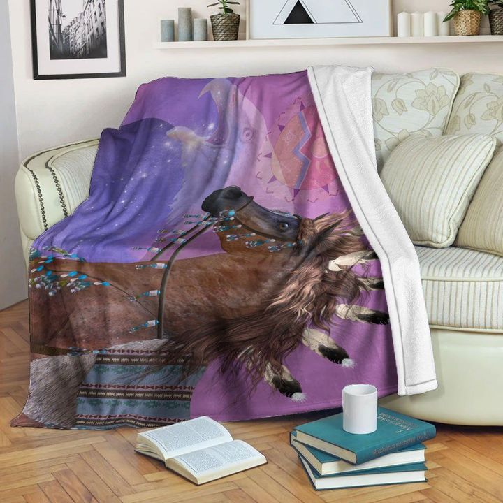 Native American Blanket Horse And Eagle Purple Pattern Sherpa Fleece Blanket