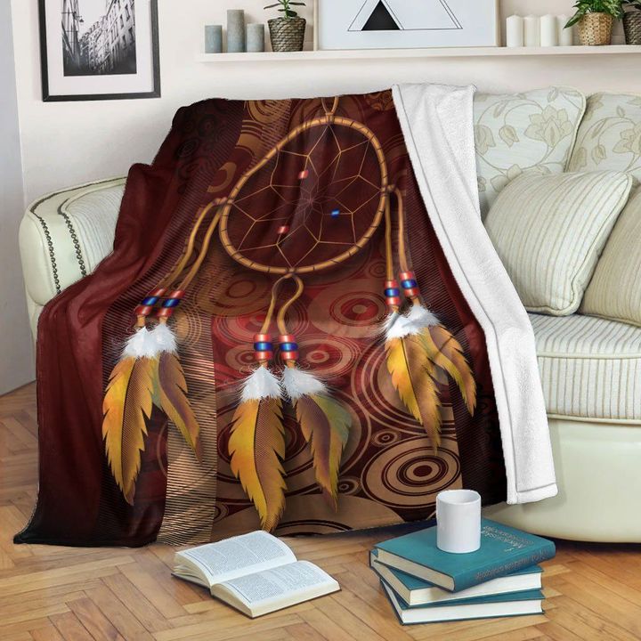 Native American Dream Catcher Red Color Sherpa Fleece Blanket