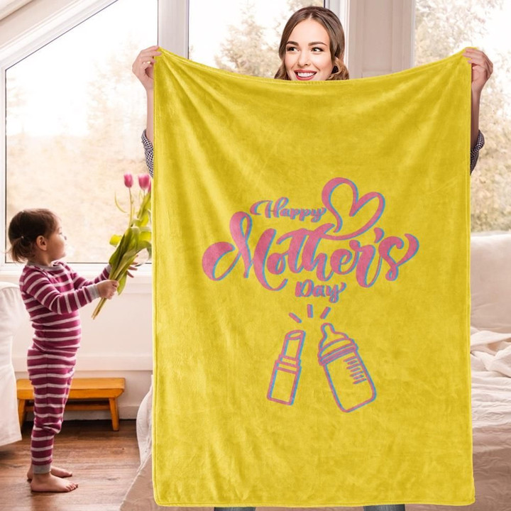 Happy Mother's Day Heartwarming Special Gift Yellow Color Theme For Mom Sherpa Fleece Blanket