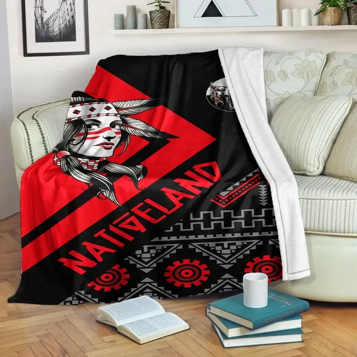 Native American Native Land Red And Black Color Sherpa Fleece Blanket