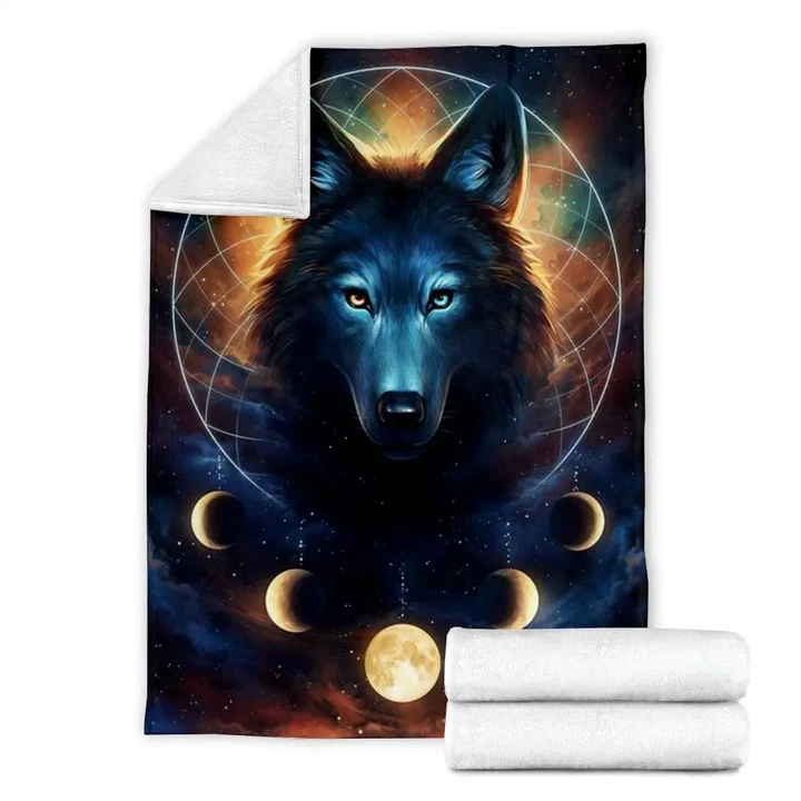 Dream Catcher Galaxy Wolf Moon Style Sherpa Fleece Blanket