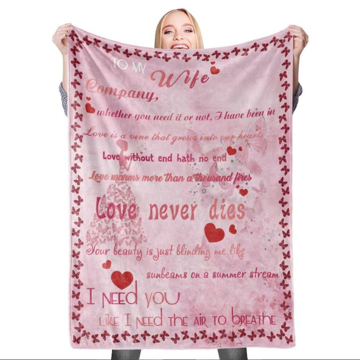 Pink Color Romantic Message To Wife Gifts For Wife Sherpa Fleece Blanket