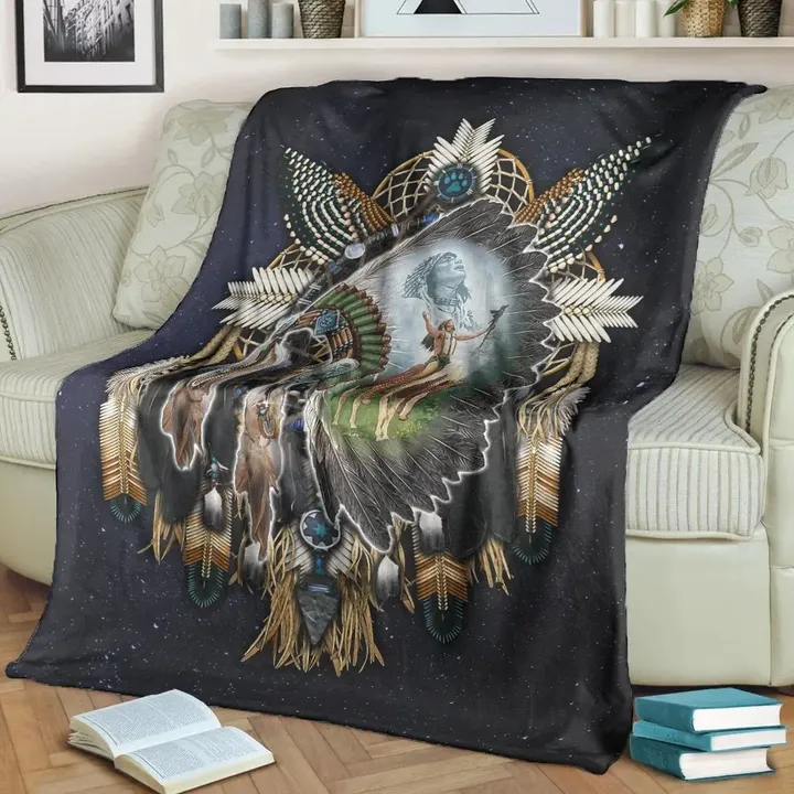 Native American Indian Chief Proud Pattern Sherpa Fleece Blanket