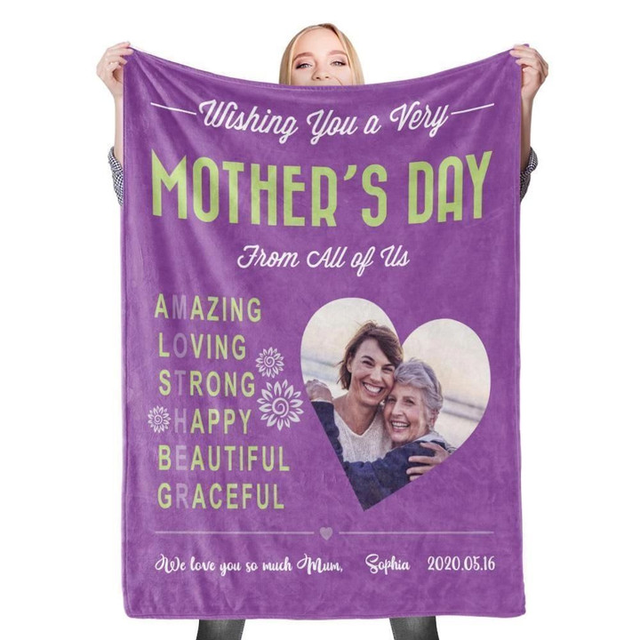 Heart Mother In Law Blanket Gift For Mom Purple Background Custom Photo Custom Name Sherpa Fleece Blanket