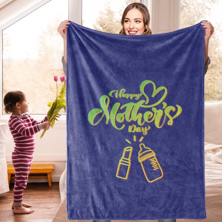Happy Mother's Day A Heartwarming Dark Blue Gift For Mom Sherpa Fleece Blanket