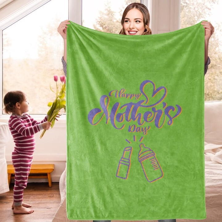 Happy Mother's Day Heartwarming Green Color Gift For Mom Sherpa Fleece Blanket